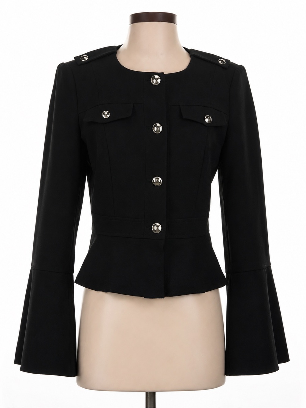 White House Black Market Black Peplum Military Bell Sleeve Jacket NWT Size 2